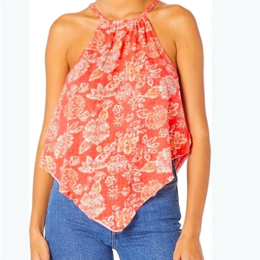 We The Free by Free People Red Asymmetrical Sleeveless Tank Top Women’s L NWT